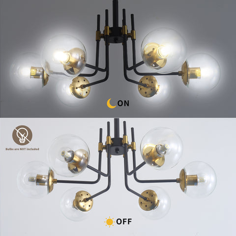 Misty Valley Modern 6-light American style Chandelier Black Gold Iron Glass Lampshade for Living Room