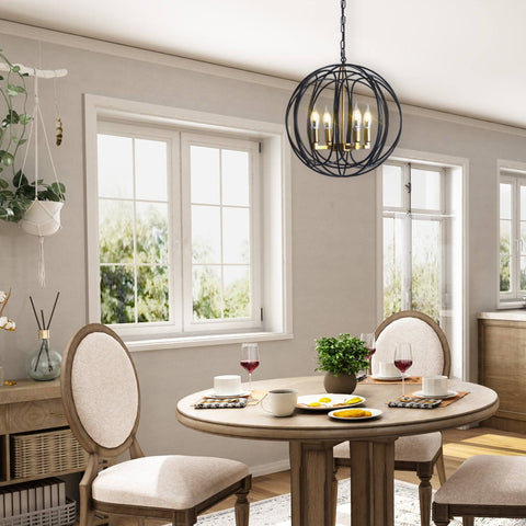 Misty Valley 4-Light Modern American Spherical Globo Chandelier,Classic Iron Metal Ceiling Light