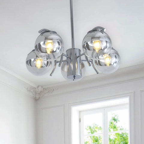 Misty Valley Modern American Chandelier-Silver Iron Glass Lampshade -6 Bulbs -E26 Lamp Holder