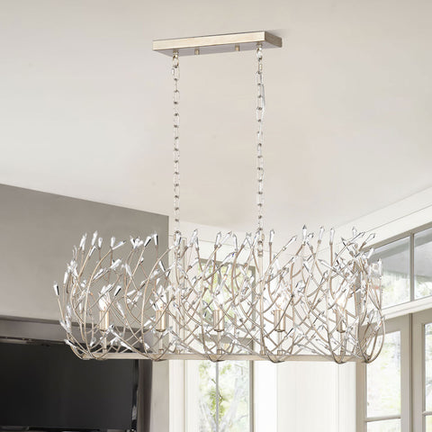 Misty Valley 5-Light Transitional Crystal Chandelier Ceiling Light,Silver Pendant light Fixture for dining room, 36W * 13L *46H