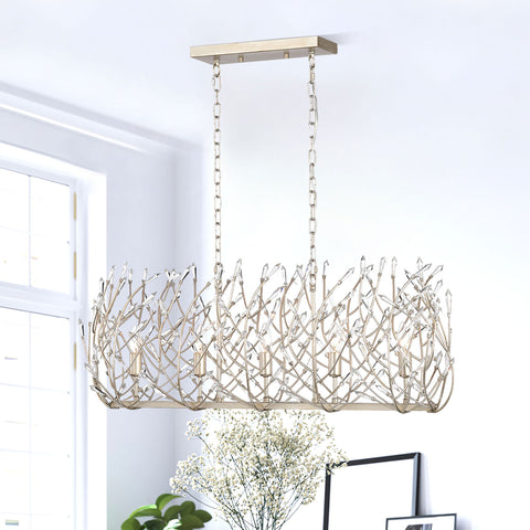 Misty Valley 5-Light Transitional Crystal Chandelier Ceiling Light,Silver Pendant light Fixture for dining room, 36W * 13L *46H