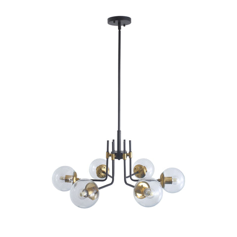 Misty Valley Modern 6-light American style Chandelier Black Gold Iron Glass Lampshade for Living Room