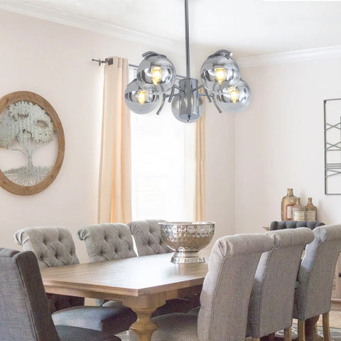 Misty Valley Modern American Chandelier-Silver Iron Glass Lampshade -6 Bulbs -E26 Lamp Holder