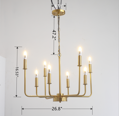 Misty Valley Modern Mid-Century 8-Light Candle Shape Golden Iron Chandelier ,E12 Lamp Holder