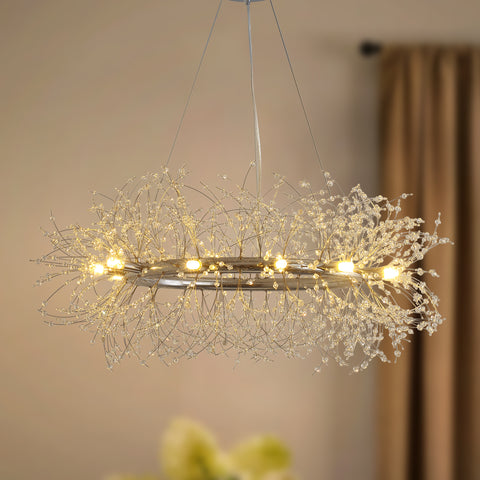 Misty Valley Modern American Round Crystal Chandelier, Classic Glam Crystal Pendant Light for Dining-12 bulbs