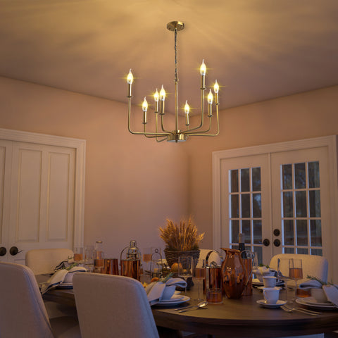 Misty Valley Modern Mid-Century 8-Light Candle Shape Golden Iron Chandelier ,E12 Lamp Holder