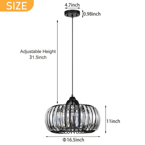 Misty Valley Modern Oblate Black Crystal Chandelier Fixture，Ceiling Pendant light for Living Room, Adjustable Color Temperature,W16.5*L31.5