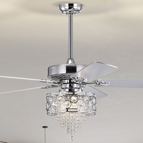 Misty Valley 52in. Modern Glam Chrome Crystal Reversible Ceiling Fan with Light,Remote Control Ceiling Fan for Living Room