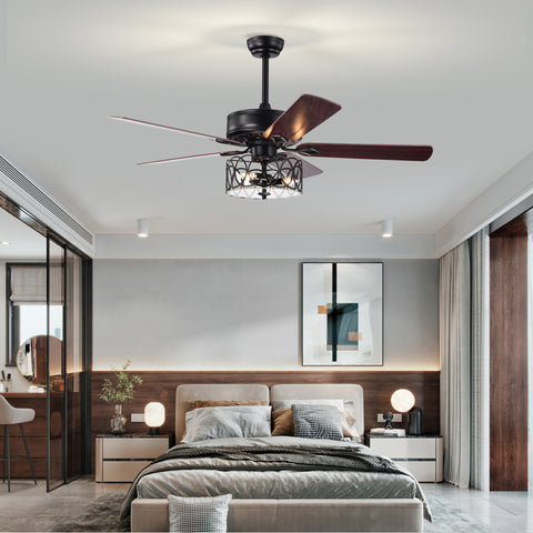 Misty Valley 52in. Ceiling Fan with Light and Remote Control, Ceiling Fan with 5 Blades for Patio Living Room, Bedroom, AC Motor,Industrial style, Matte Black