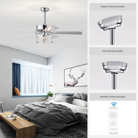 Misty Valley 52in. Modern Glam Crystal Reversible Ceiling Fan with Light for Living Room