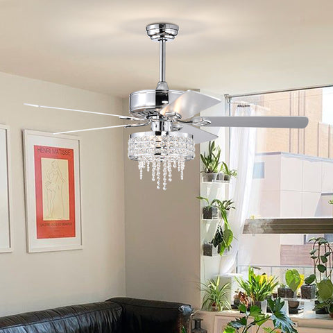 Misty Valley 52in. Modern Glam Crystal Reversible Ceiling Fan with Light for Living Room
