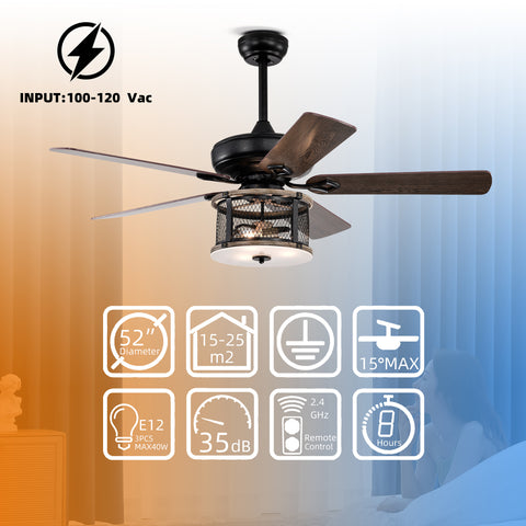 Misty Valley 52in. Industrial 5-Blade Black Reversible Ceiling Fan with Light, Remote Control