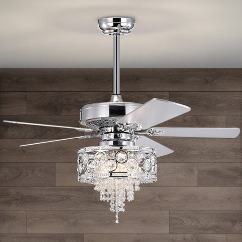 Misty Valley 52in. Modern Glam Chrome Crystal Reversible Ceiling Fan with Light,Remote Control Ceiling Fan for Living Room