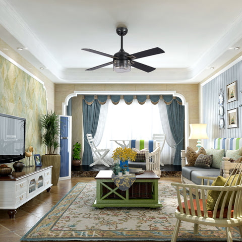 Misty Valley 48in. Modern Industrial Black Reversible Low Profile Ceiling Fan with Light For Living Room