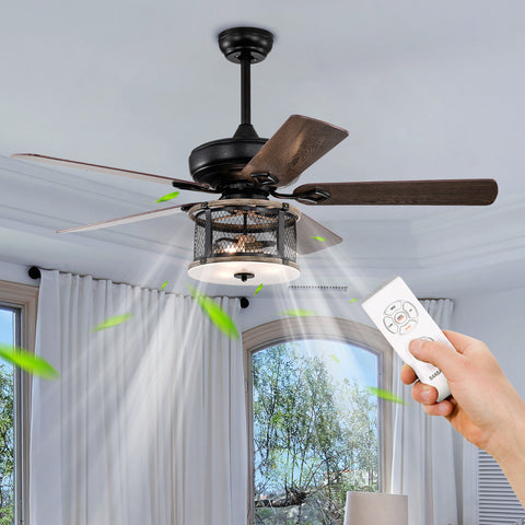 Misty Valley 52in. Industrial 5-Blade Black Reversible Ceiling Fan with Light, Remote Control