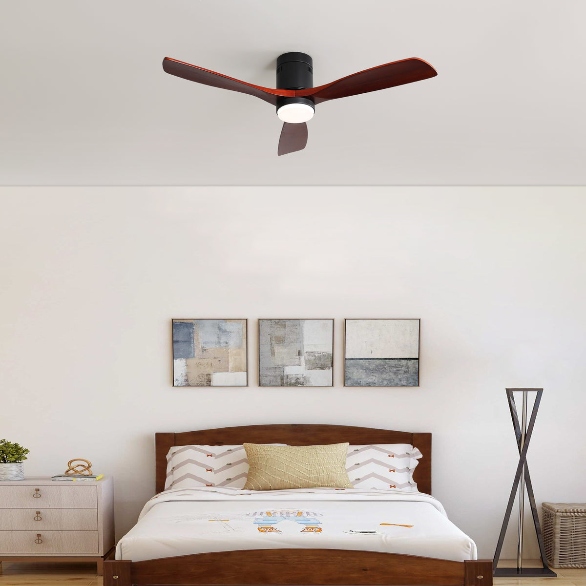 Misty Valley Modern 52in. Matte Black Ceiling Fan with Lights,Remote Control, Outdoor Wood Ceiling Fan , Noiseless Reversible DC Motor for Patio,Living Room, Bedroom