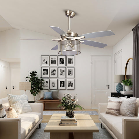 Misty Valley 52in. Modern Glam Brushed Nickel Crystal Ceiling Fan with Light Kit and Remote Control