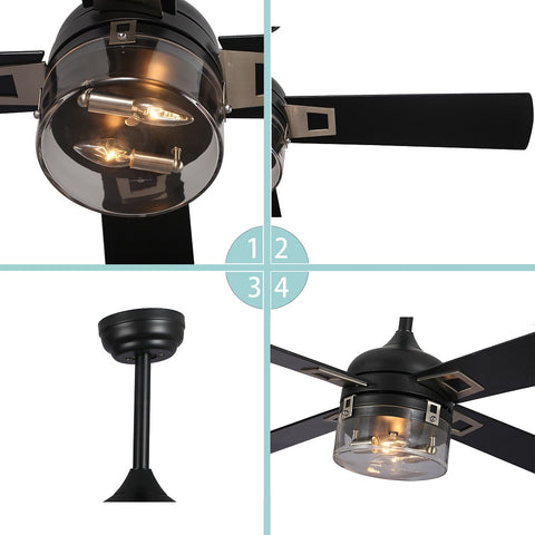 Misty Valley 48in. Modern Industrial Black Reversible Low Profile Ceiling Fan with Light For Living Room