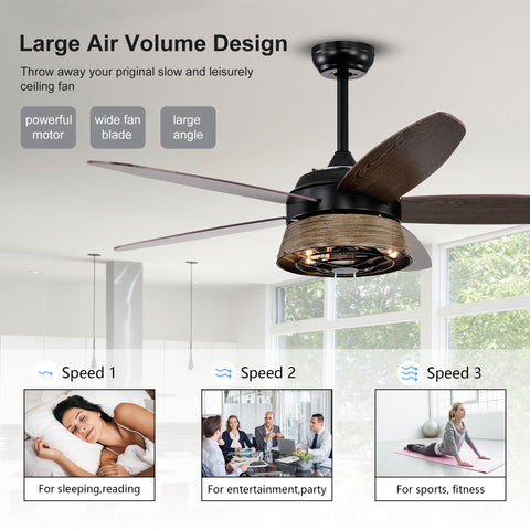Misty Valley 52in. Modern Industrial Black Ceiling Fan with Remote, Wood Ceiling Fan for Patio Living Room