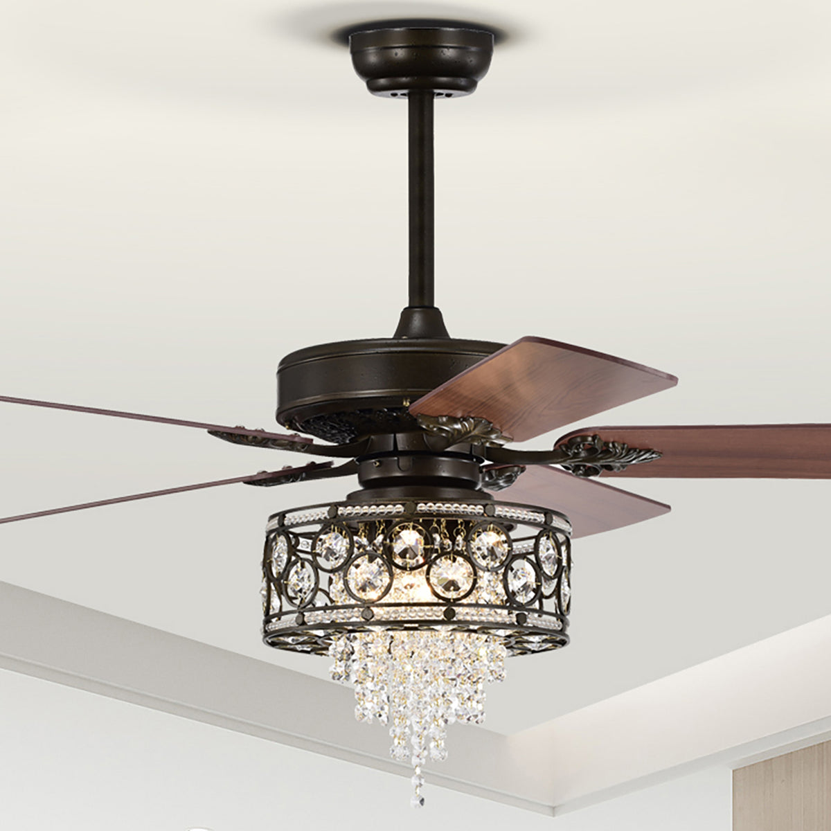 Misty Valley 52in. Industrial Black Ceiling Fan with Light, Remote Control,Wood Ceiling Fan for Living Room