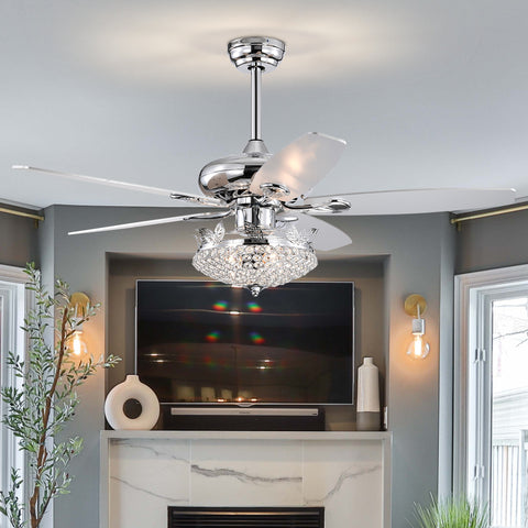 Misty Valley 52in. Modern Crystal Chrome Ceiling Fan with Light,5 Reversible Blade Remote Control Ceiling Fan for Living Room