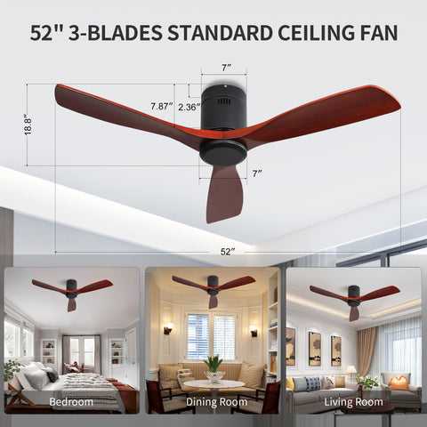 Misty Valley 52in. Matte Black Indoor Ceiling Fan with Light,Outdoor Wood Ceiling Fan Quite Reversible DC Motor for Patio