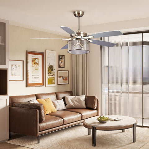 Misty Valley 52in. Modern Glam Brushed Nickel Crystal Ceiling Fan with Light Kit and Remote Control