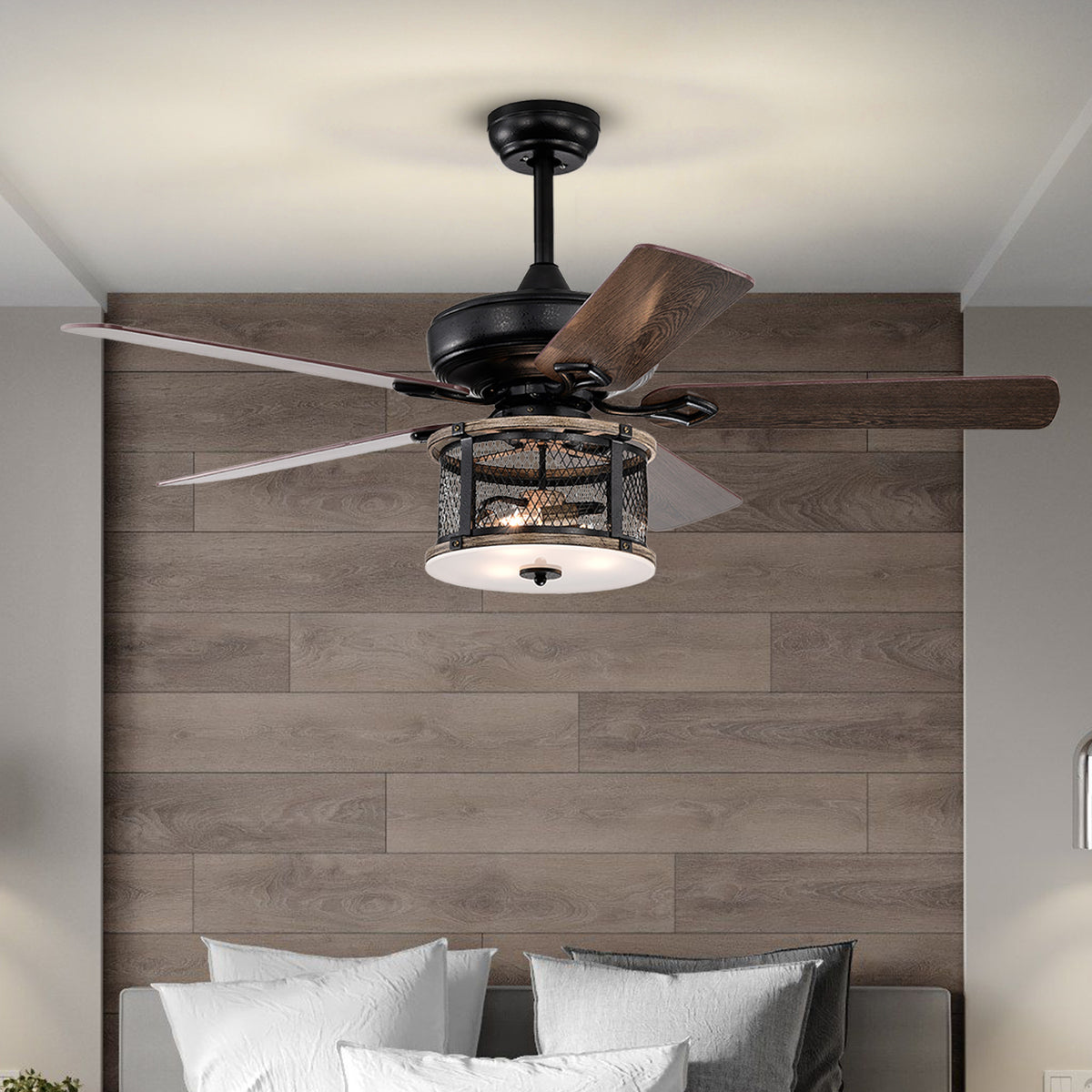 Misty Valley 52in. Industrial 5-Blade Black Reversible Ceiling Fan with Light, Remote Control