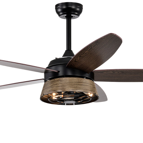 Misty Valley 52in. Modern Industrial Black Ceiling Fan with Remote, Wood Ceiling Fan for Patio Living Room