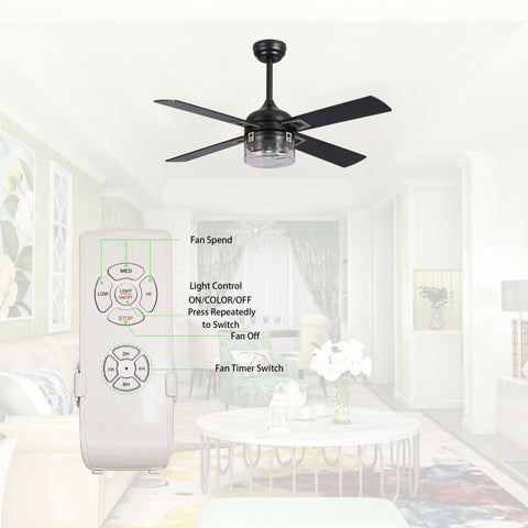 Misty Valley 48in. Modern Industrial Black Reversible Low Profile Ceiling Fan with Light For Living Room