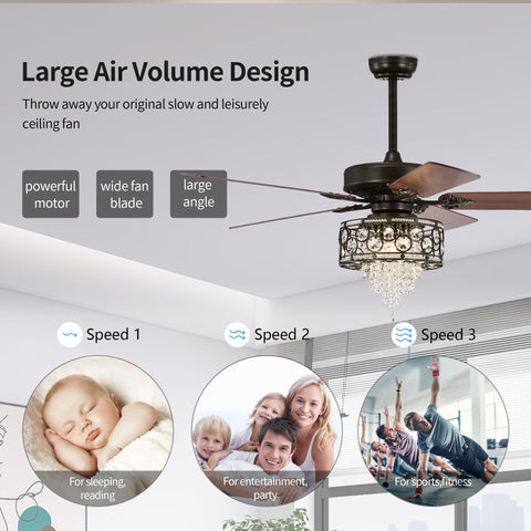Misty Valley 52in. Industrial Black Ceiling Fan with Light, Remote Control,Wood Ceiling Fan for Living Room