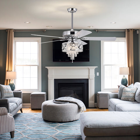 Misty Valley 52in. Modern Glam Chrome Crystal Reversible Ceiling Fan with Light,Remote Control Ceiling Fan for Living Room