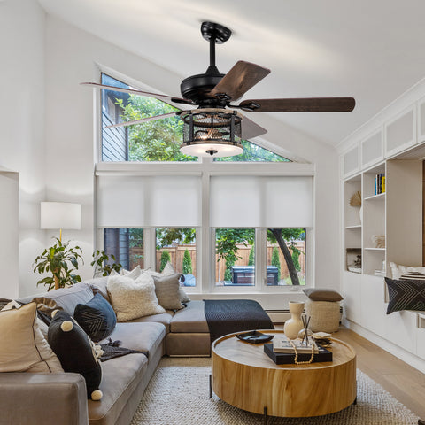 Misty Valley 52in. Industrial 5-Blade Black Reversible Ceiling Fan with Light, Remote Control