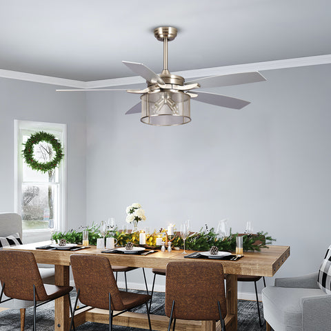 Misty Valley 52in. Modern Glam Brushed Nickel Crystal Ceiling Fan with Light Kit and Remote Control
