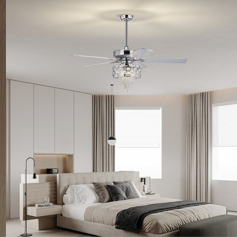 Misty Valley 52in. Modern Glam Chrome Crystal Reversible Ceiling Fan with Light,Remote Control Ceiling Fan for Living Room