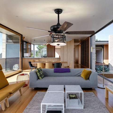 Misty Valley 52in. Industrial 5-Blade Black Reversible Ceiling Fan with Light, Remote Control
