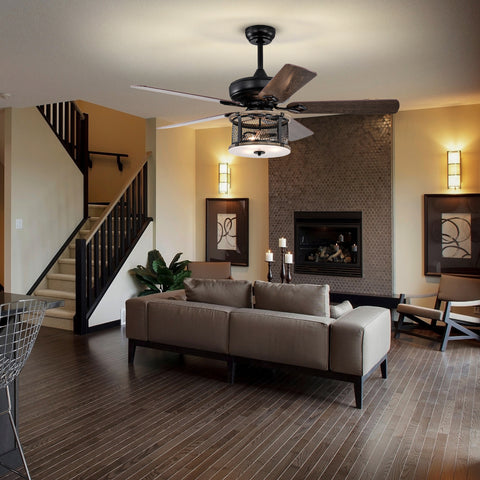 Misty Valley 52in. Industrial 5-Blade Black Reversible Ceiling Fan with Light, Remote Control