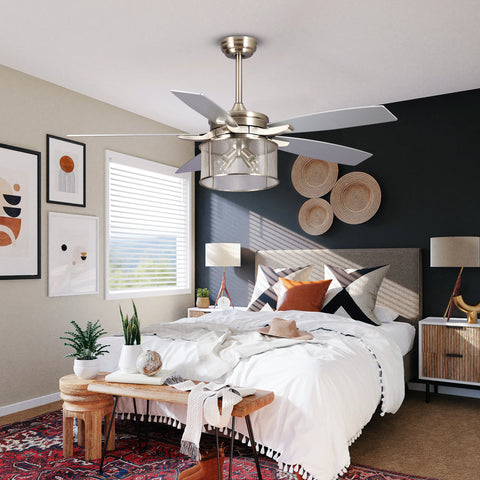 Misty Valley 52in. Modern Glam Brushed Nickel Crystal Ceiling Fan with Light Kit and Remote Control