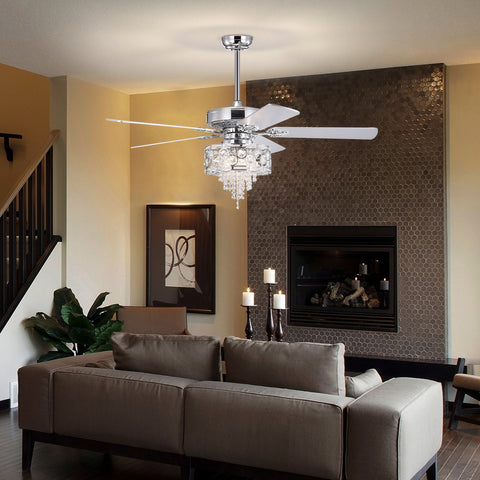 Misty Valley 52in. Modern Glam Chrome Crystal Reversible Ceiling Fan with Light,Remote Control Ceiling Fan for Living Room