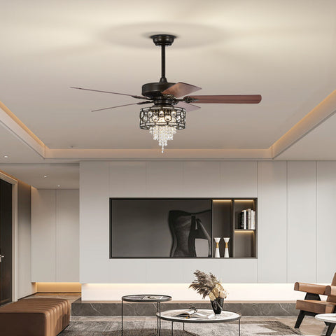 Misty Valley 52in. Industrial Black Ceiling Fan with Light, Remote Control,Wood Ceiling Fan for Living Room