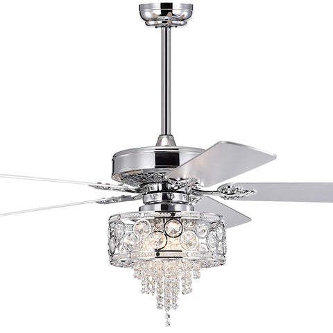 Misty Valley 52in. Modern Glam Chrome Crystal Reversible Ceiling Fan with Light,Remote Control Ceiling Fan for Living Room