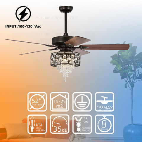 Misty Valley 52in. Industrial Black Ceiling Fan with Light, Remote Control,Wood Ceiling Fan for Living Room