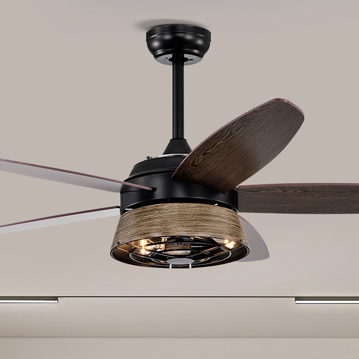 Misty Valley 52in. Modern Industrial Black Ceiling Fan with Remote, Wood Ceiling Fan for Patio Living Room