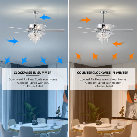 Misty Valley 52in. Modern Glam Crystal Reversible Ceiling Fan with Light for Living Room