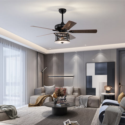Misty Valley 52in. Industrial 5-Blade Black Reversible Ceiling Fan with Light, Remote Control
