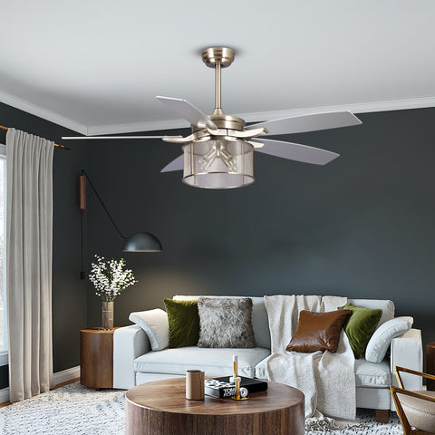 Misty Valley 52in. Modern Glam Brushed Nickel Crystal Ceiling Fan with Light Kit and Remote Control