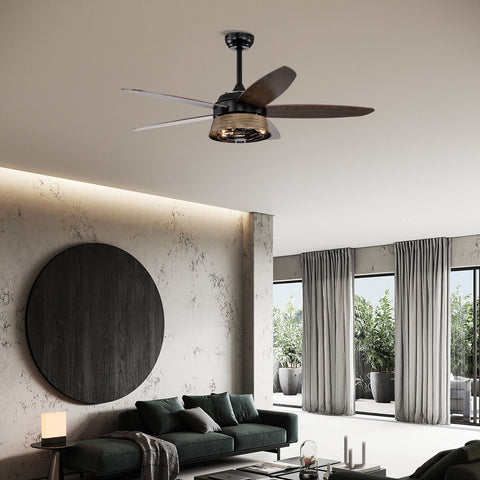 Misty Valley 52in. Modern Industrial Black Ceiling Fan with Remote, Wood Ceiling Fan for Patio Living Room