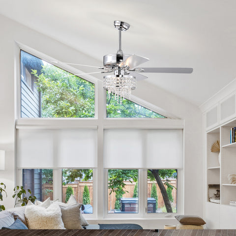 Misty Valley 52in. Modern Glam Crystal Reversible Ceiling Fan with Light for Living Room