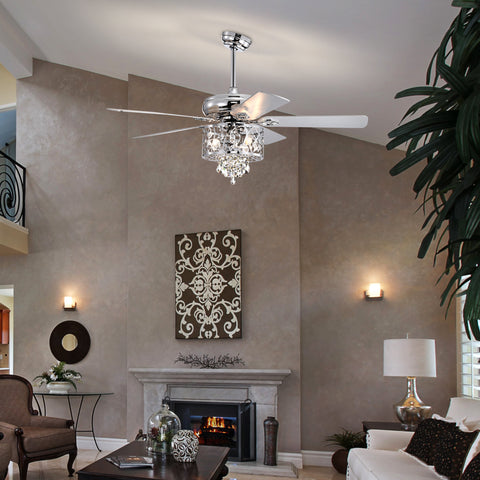 Misty Valley 52in. Modern Chrome Crystal Reversible Ceiling Fan with Light Remote Control, for Living Room,Bedroom