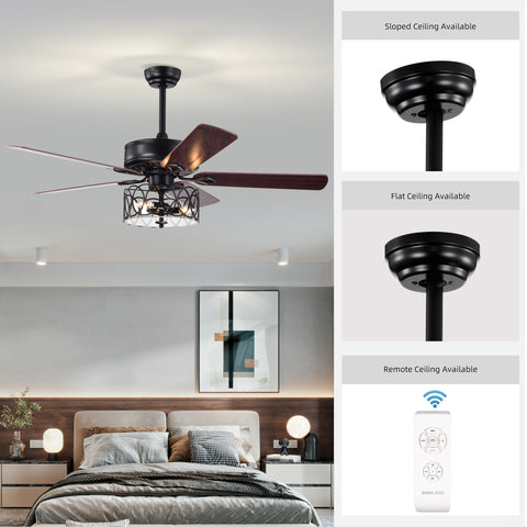 Misty Valley 52in. Ceiling Fan with Light and Remote Control, Ceiling Fan with 5 Blades for Patio Living Room, Bedroom, AC Motor,Industrial style, Matte Black